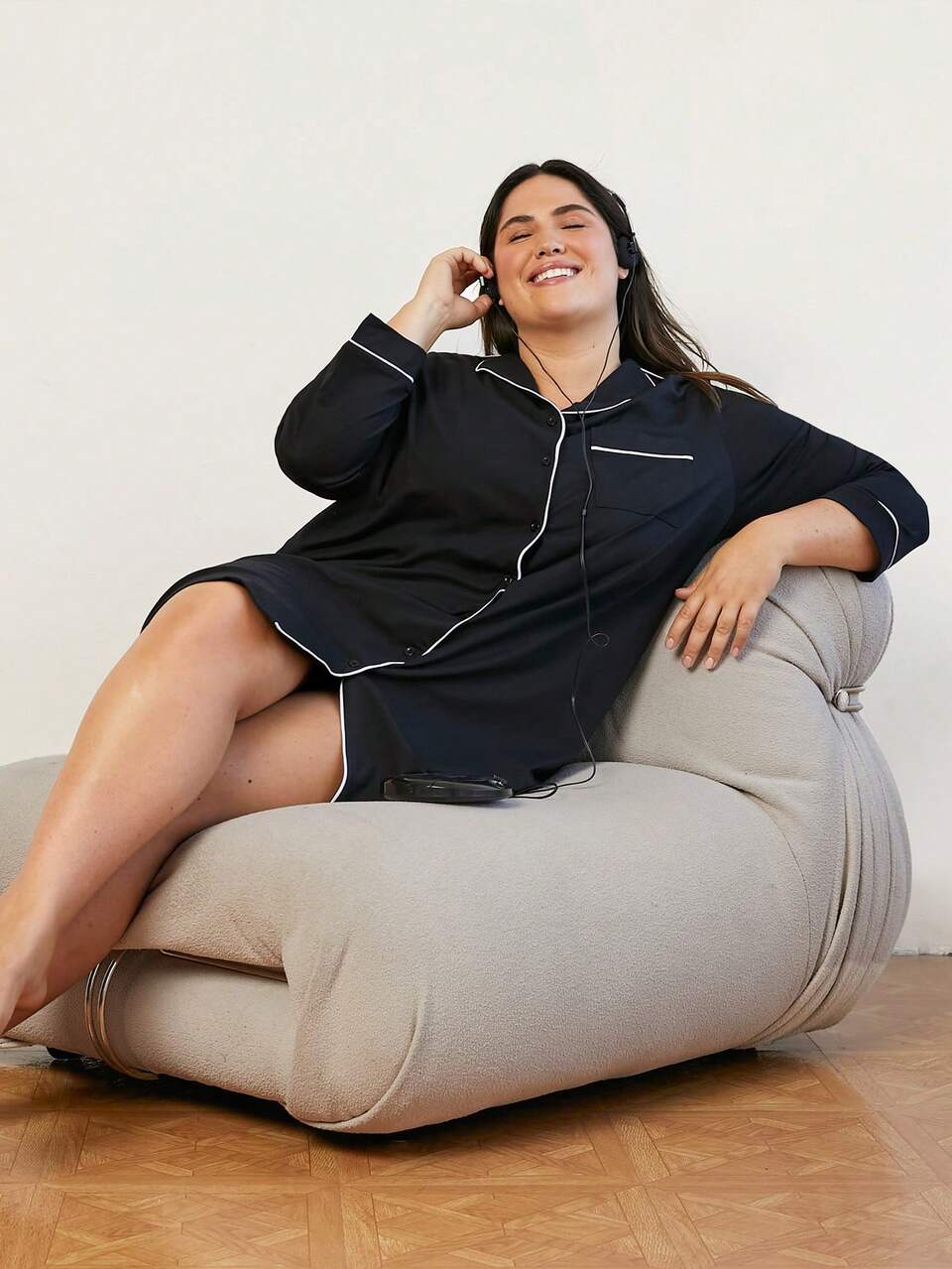 Plus Size Soft Cotton Women Black Nightgown Stylish Button-Down Sleep Dress Elegant Lounge Wear Boyfriend Pajamas Home Shirts Moo Moo For Women