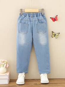 Chica Joven Jeans desgarro con estampado de mariposa - Lavado ligero - Ver 2