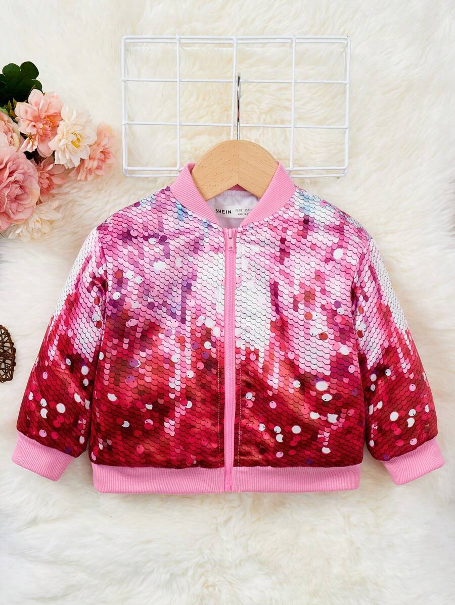 SHEIN Baby Girl Sequin Effect Bomber Jacket - Multicolor - View 1