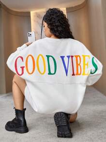 Teen Girl Letter Graphic Drop Shoulder Sweatshirt - White - View 1