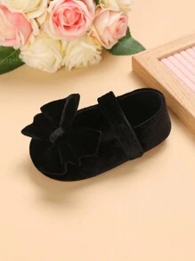 1 Pair Infant Bow Decor Mary Jane Flat Princess Shoes - Black - View 2