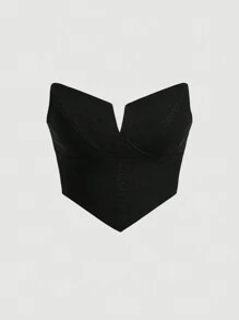 SHEIN MOD Plus Hanky Hem Denim Tube Top - Black - View 1