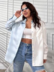 SHEIN Unity 雙色落肩袖口袋貼布襯衫 - 白色 - 查看 5