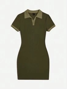 SHEIN EZwear Contrast Trim Polo Neck Bodycon Dress