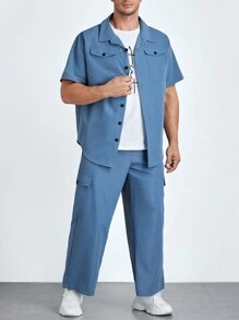 Manfinity Homme Men Plus Flap Detail Shirt & Pants Without Tee - Dusty Blue - View 4