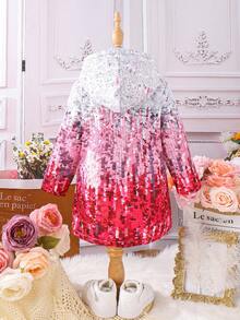 SHEIN 年輕女孩 1 入組亮片印花連帽泰迪熊襯里外套