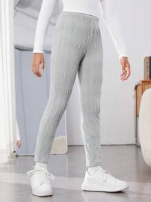 女大童素色高腰緊身打底褲 - 淺灰色 - 查看 1