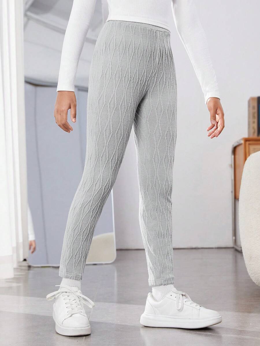 女大童素色高腰緊身打底褲 - 淺灰色 - 查看 1