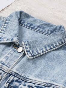 Rách Xén Thô Áo khoác denim - Màu xanh lam - Xem 8