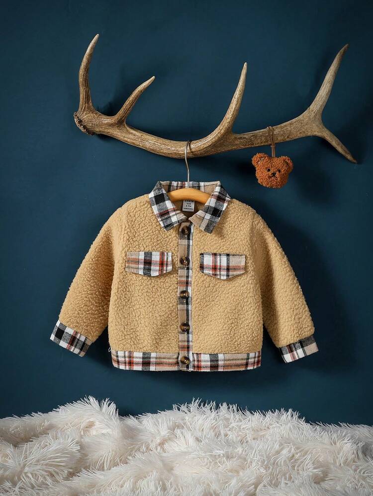 Girls Baby Plaid Panel Teddy Jacket