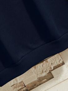 Men Skeleton & Slogan Graphic Thermal Lined Sweatshirt - Navy Blue - View 5