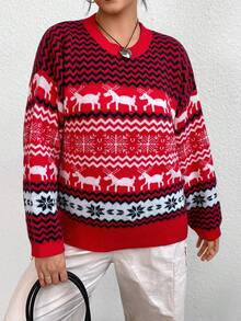 Flirla 圣诞图案落肩针织套头衫秋冬毛衣 - 彩色 - 查看 5