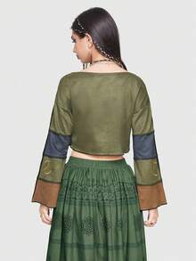 ROMWE Hippie Đồ họa khối màu In Áo phông Crop - Nhiều màu - Xem 10