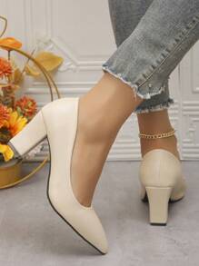 2025秋冬季女士高跟办公鞋，优雅，女士浅口鞋，优雅 - 米色 - 查看 3