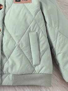 Young Boy Slogan Patched Detail Quilted Bomber Jacket - Green - View 3