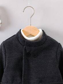 SHEIN Young Boy 1pc Double Breasted Flap Detail Overcoat - Dark Grey - View 3