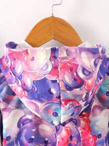 女嬰1入組小熊印花拉鏈開襟連帽夾克 - 紫色 - 查看 6