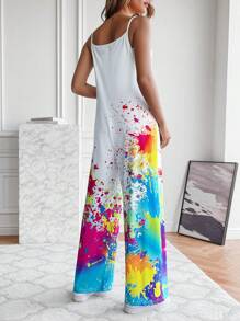 SHEIN LUNE Bộ áo liền quần Cami in mực - Nhiều màu - Xem 2