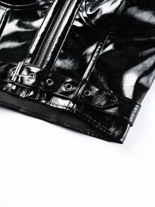 SHEIN ICON Bikercore Zip Up PU Leather Halter Top - Black - View 6