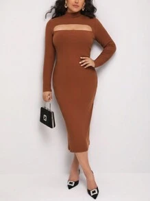 Dusk2Dawn 设计师加大剪裁前身紧身优雅连衣裙，适合度假 - 棕色 - 查看 5