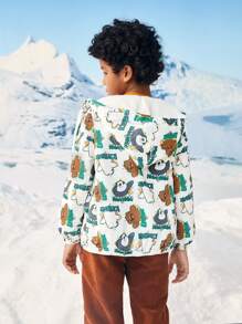 We Bare Bears X SHEIN Tween Boy Cartoon Graphic Hooded Jacket Spring And Autumn Style - White - View 2