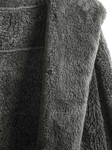SHEIN LUNE Hooded Open Front Fluffy Teddy Coat - Dark Grey - View 4