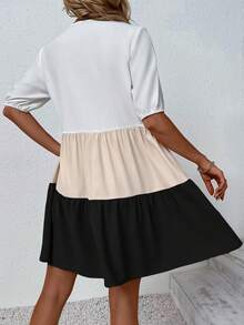 Breezaya Colorblock Contrast Lace Smock Dress - Multicolor - View 2