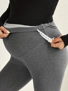 SHEIN 孕婦可調節腰帶腰打底褲 - 灰色 - 查看 4