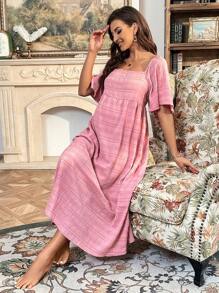 SHEIN Maternity Square Neck Butterfly Sleeve Dress - Pink - View 6