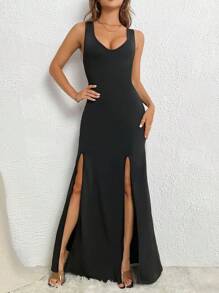 SHEIN Tall Đầm xẻ đùi liền thân - màu đen - Xem 3