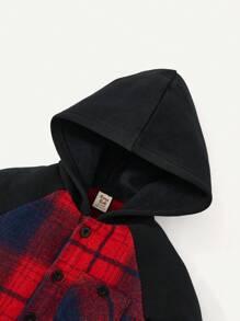 Cozy Pixies Baby Boy Plaid Print Raglan Sleeve Hooded Coat - Multicolor - View 5