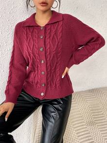 SHEIN Essnce Cárdigan tejido de cable de manga raglán