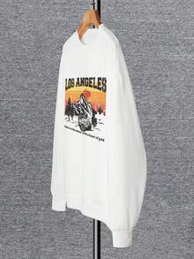 Men Mountain & Slogan Graphic Thermal Lined Sweatshirt - White - View 4