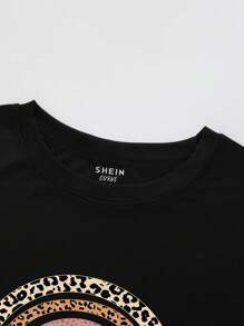 INAWLY 大碼標語和心形印花T恤 - 黑色 - 查看 5