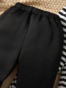 SHEIN Young Boy 2pcs Striped Print Patched Detail Sweatpants - Black - View 6