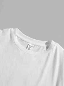 SHEIN 年轻男孩休闲卡通图案短袖圆领T恤，100% 纯棉，适合夏季