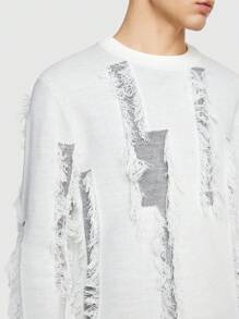 ROMWE MEN Street Life Guys Ripped Frayed Trim Sweater - Multicolor - View 6