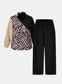 Mulvari Áo sơ mi & quần Plus Geo Print Colorblock - Nhiều màu - Xem 1