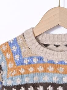 Tween Boy 1pc Allover Pattern Raglan Sleeve Sweater - Khaki - View 5