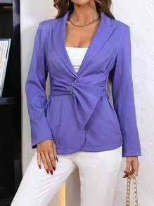 SHEIN Clasi Blazer liso con un solo botón - Morado - Ver 4