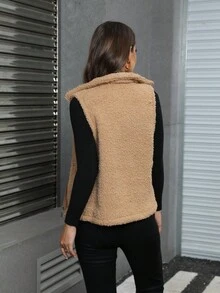 Áo khoác không tay lông gấu bông cơ bản thường ngày cho nữ, Thu/Đông - Lạc đà - Xem 2