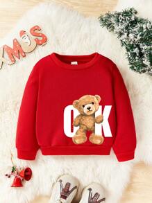 女婴休闲卡通图案圆领卫衣，适合秋冬季穿着