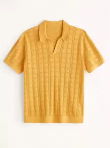 男士素色網眼針織上衣 - 黃色 - 查看 1