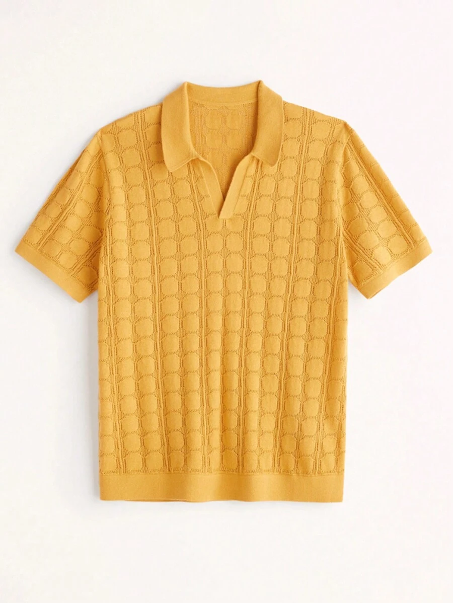 男士素色網眼針織上衣 - 黃色 - 查看 1