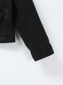 SHEIN Young Girl 1pc Flap Pocket Denim Jacket - Black - View 5
