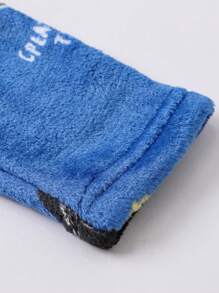 Young Boy Cartoon Embroidery Hooded Belted Flannel Robe - Blue - View 3