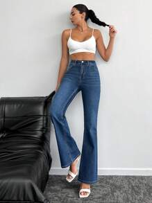 EURMUSE Flare Leg Jeans - Blue - View 5