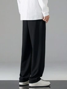 男士休闲宽松加厚华夫格直筒裤 - 黑色 - 查看 2