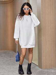 Teen Girl Letter Graphic Drop Shoulder Sweatshirt - White - View 2