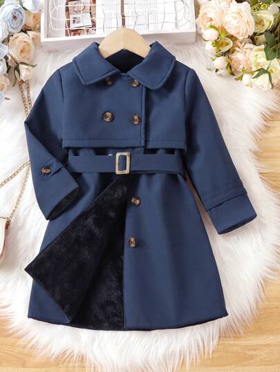 SHEIN Elladie kids Ung flicka dubbelknäppt trenchcoat